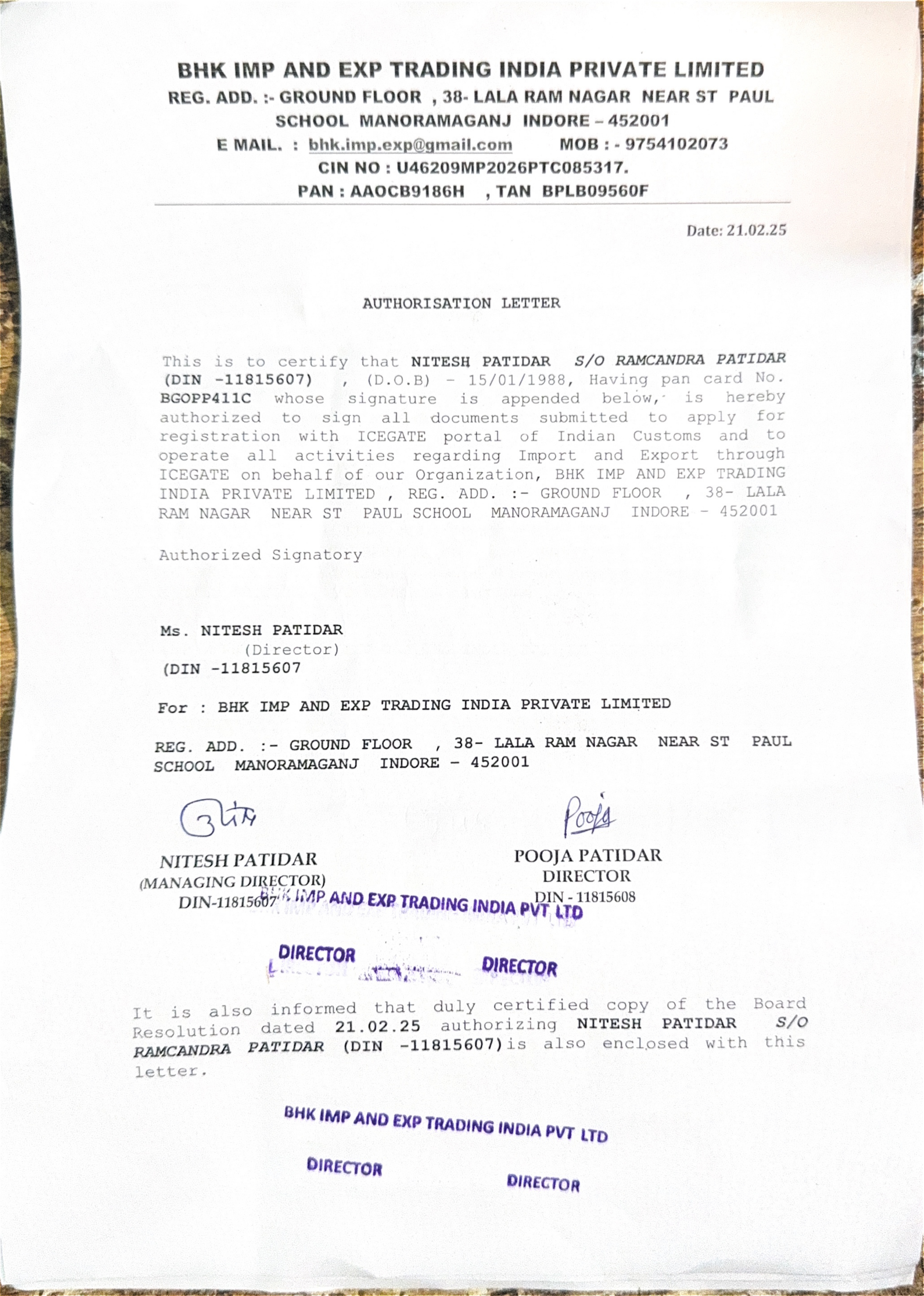 Company Certification Document